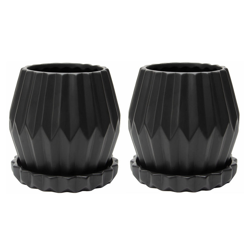round origami ceramic planter set of 2 planter with saucer matte black
