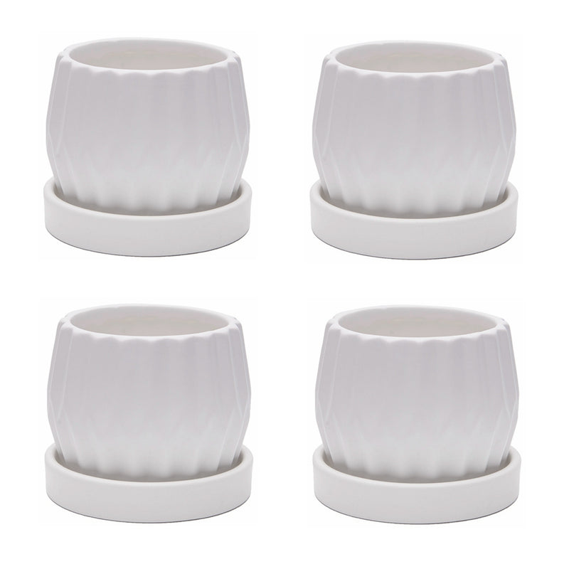 round ceramic 4pcs planter with saucer white